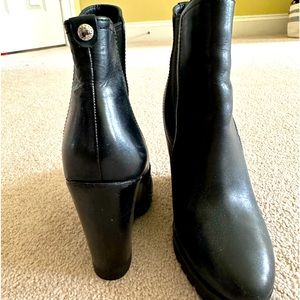 Stunning black leather wedge heel booties